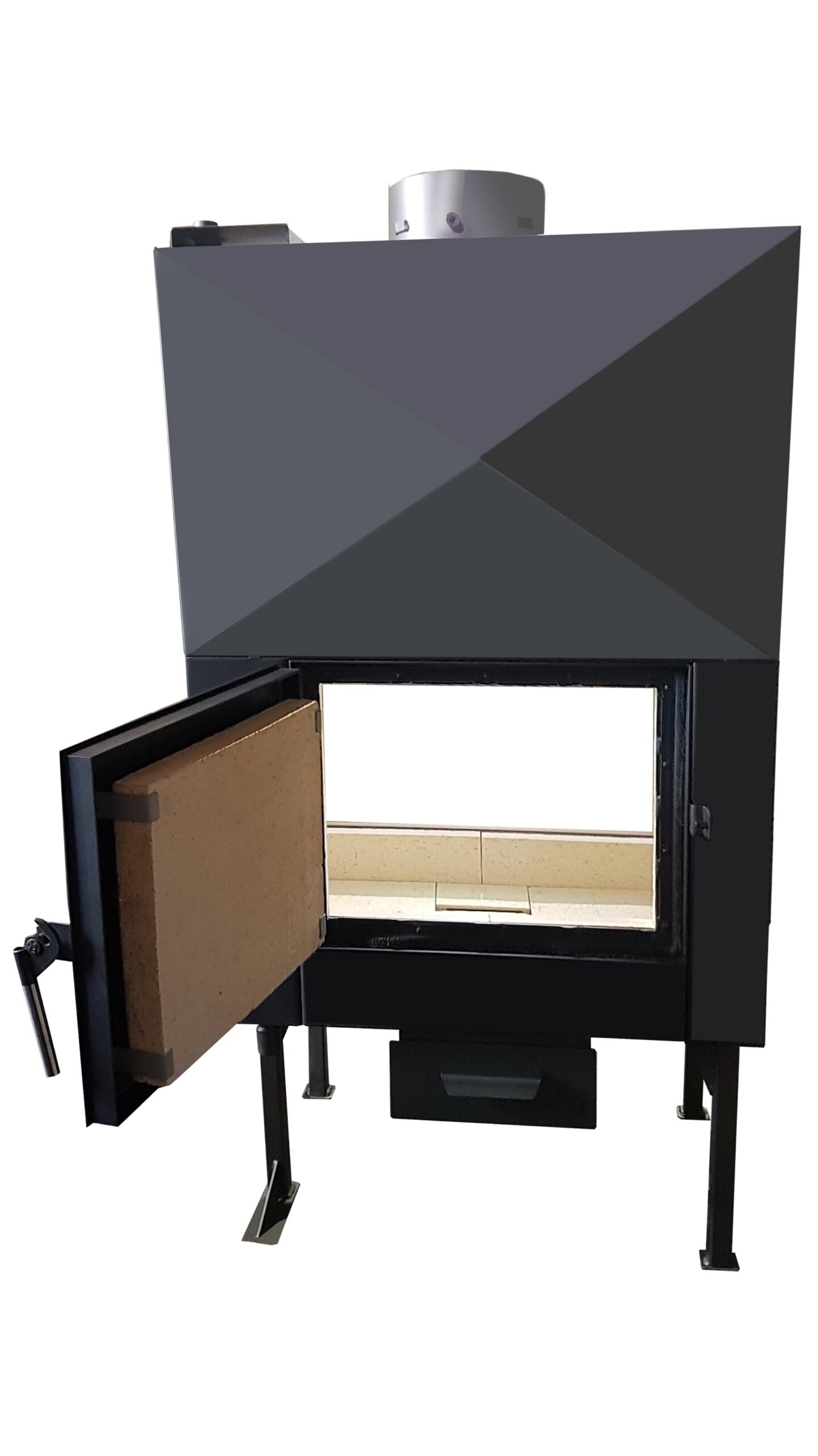 Teplovodní krbová vložka rohová se zadním přikládáním s nerezovým vodním výměníkem Nora 2 Teplovodní krbová vložka rohová se zadním přikládáním s nerezovým vodním výměníkem Nora 2